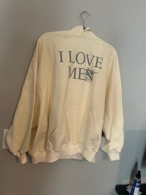 Men's Cream Crewneck Hoodie with 'I LOVE ME' Back Graphic